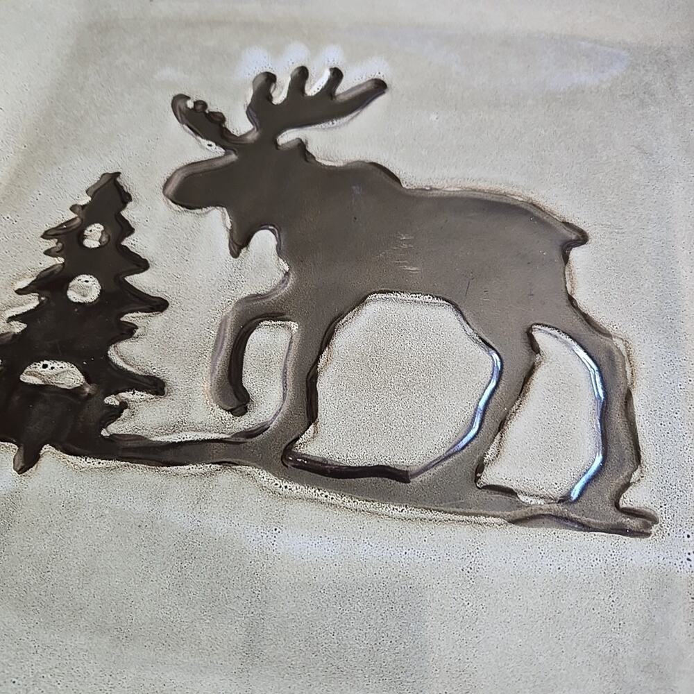 Home Studio Woodland 11" Large Square Etched Moose/Pine Dinner Plate #BxHH-2 - Picture 2 of 3